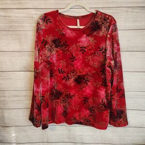 White Stag XL red floral Y2K Fairy Boho long sleeve blouse